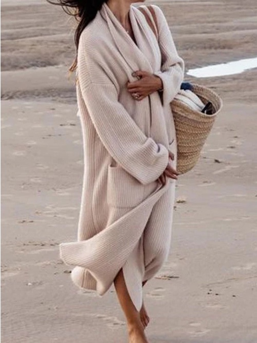 MANGO midi soft cozy thick ribbed oversized sweater coat